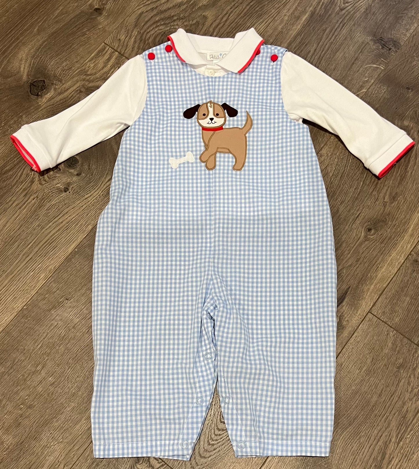 Petit Ami Dog Appliqué Longall with Cotton Shirt