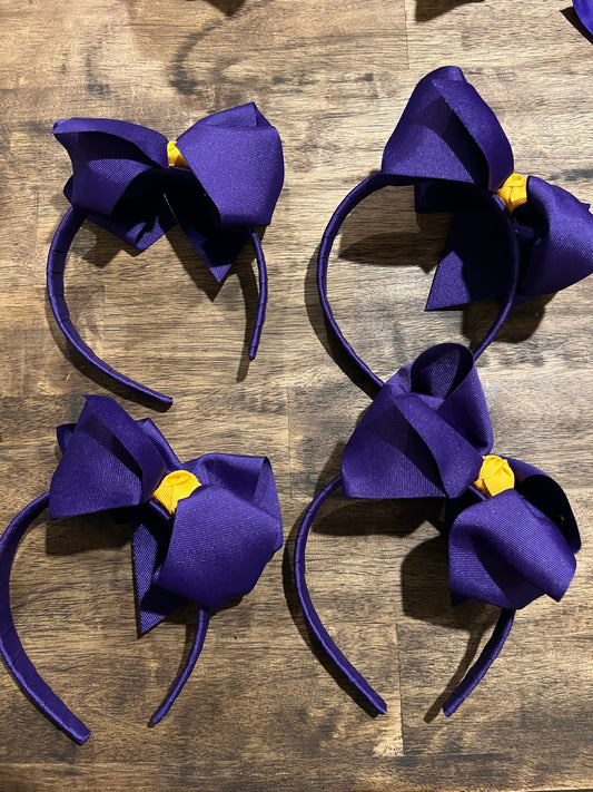 Purple and Gold Headband with 5 Inch Hair Bow