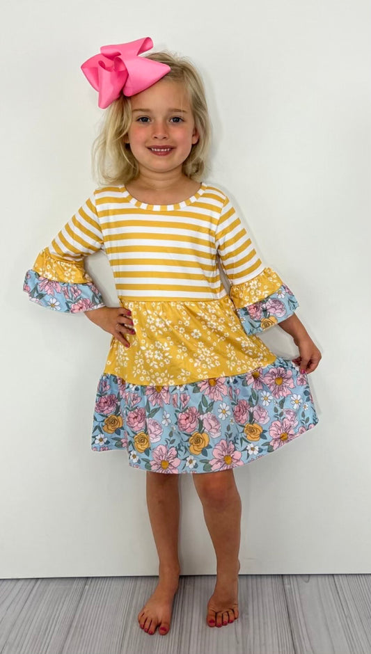 Mustard Floral Girls Dress